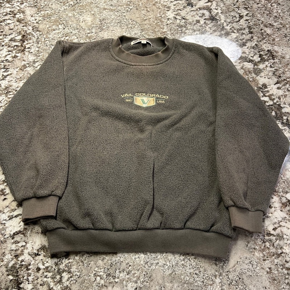 Vintage 1990s Akwa Vail Colorado Ski USA Sweatshirt Olive Green Textured Mens M